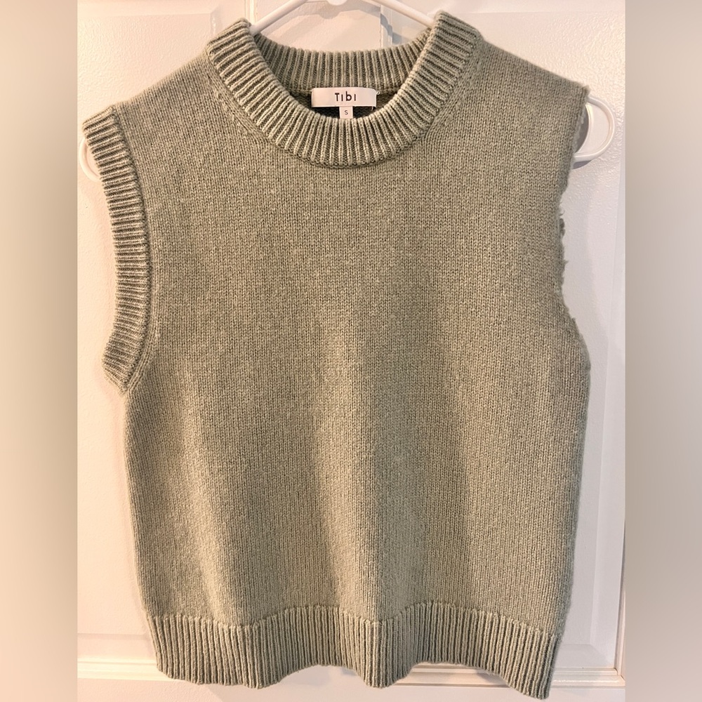 Tibi Light Sage Sleeveless Wool Vest